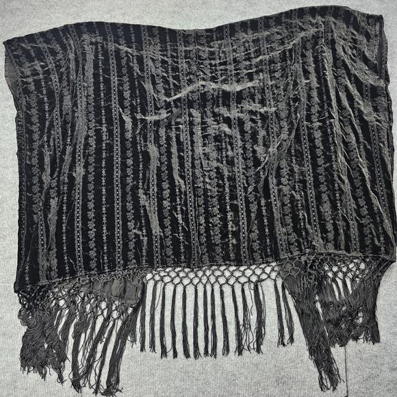 Johnny Was Kimono Womens Large Black Velvet Burnout Fringe Boho Silk Fringe - Picture 8 of 9